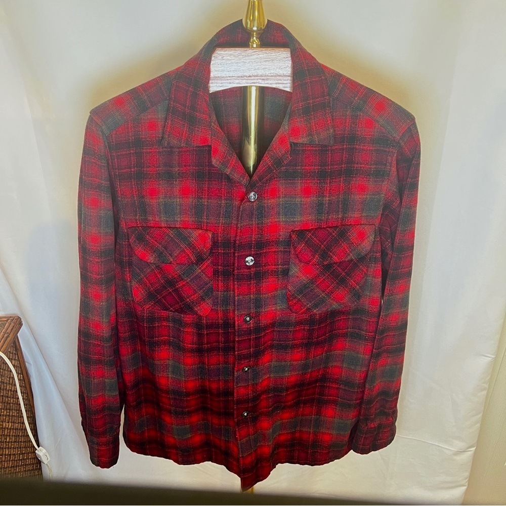 Vintage Pendleton Wool Red Plaid Button-Up Shirt … - image 1